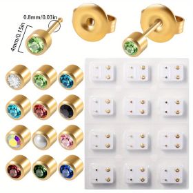 98-Piece Professional Ear & Nose Piercing Kit - Perfect for Home & Salon Use! (Items: 12 Pairs Of 4mm Gold Mixed Diamond Stud Earrings)