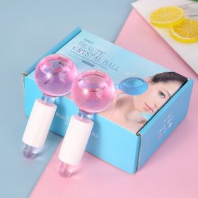 2Pcs/Box Beauty Ice Therapy Face Massage Ball Cool Compress Globes Hockey Facial Massager Crystal Glasses Ball Skin Care Tools (Color: Pink)