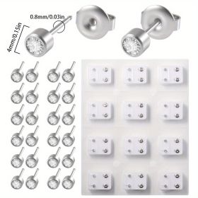 98-Piece Professional Ear & Nose Piercing Kit - Perfect for Home & Salon Use! (Items: 12 Pairs Of 4mm Steel Color White Diamond Stud Earrings)