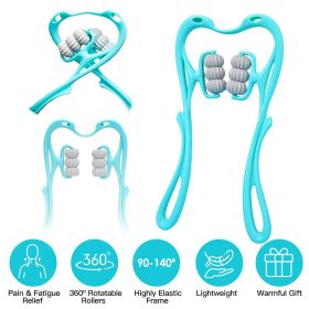 Neck Roller Massager 360º Rotatable Trigger Point Roller Portable Massager with 6 Balls for Neck Leg Thigh Foot Pain Relief (Color: Blue)